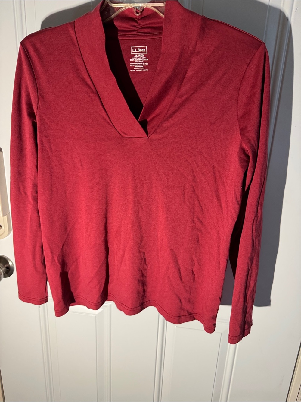 L.L. Bean Women's Long-Sleeve V-Neck Top in Wine Red